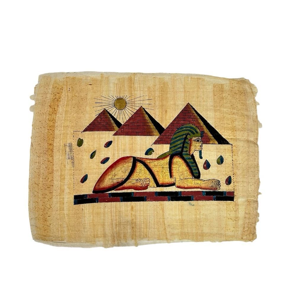 Vintage Egypt Egyptian Great Sphinx of Giza Papyrus Hand Painted Painting